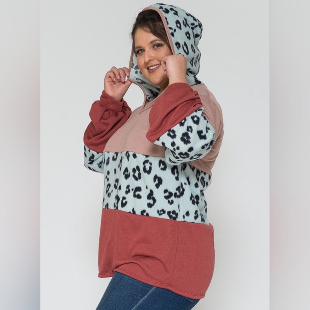 Colorblock Leopard Print Hoodie